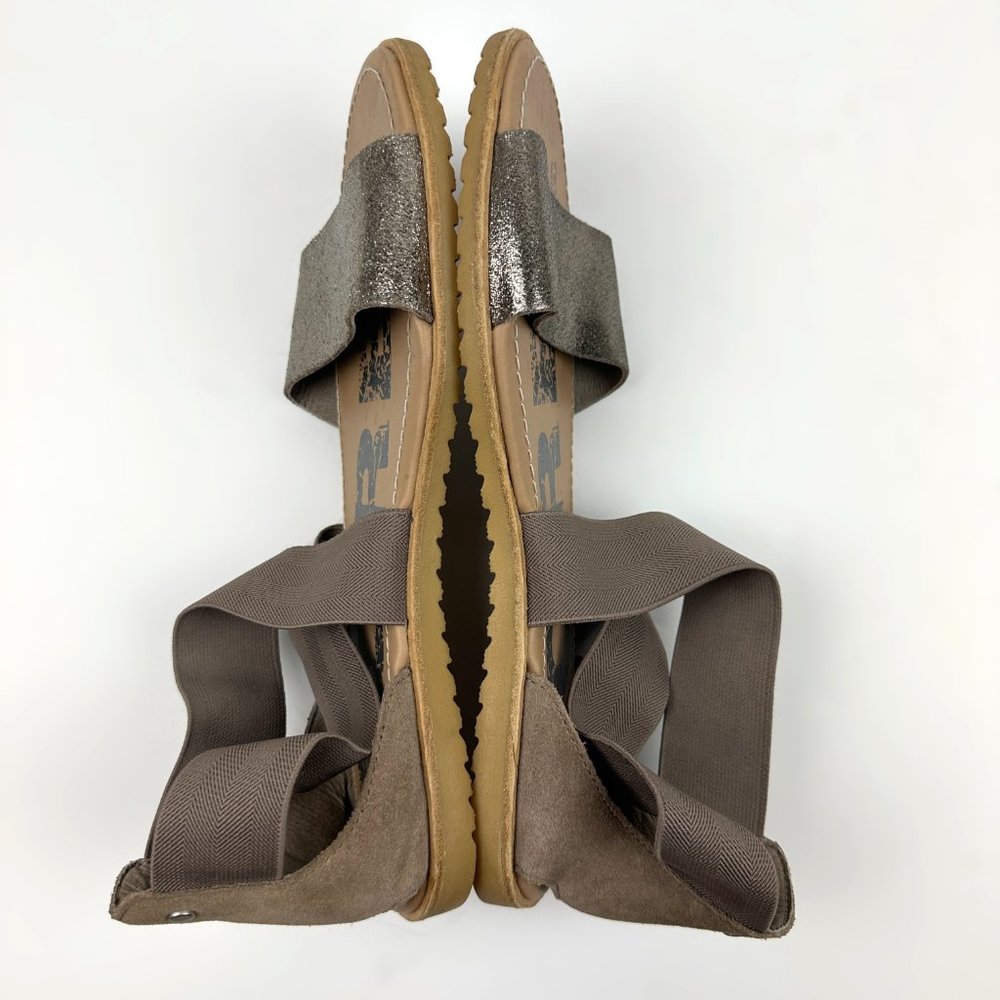 Sorel Ella Sandals Open Toe Metallic Leather Comfortable Taupe Brown Size 9 - Picture 2 of 7